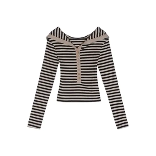 KYKW Черный хаки Полосы Женские T-рубашки