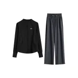 Черный комплект из двух предметов: пальто и штаны (серые)