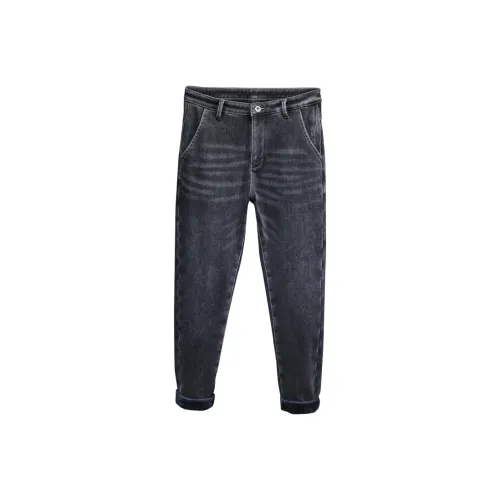 UKTK Черный Серый С флисовой подкладкой и утолщенные унисекс джинсы