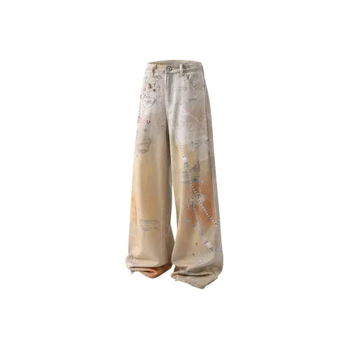 BAOZAN Граффити Цвет Съемный Логотип бренда Унисекс Джинсы