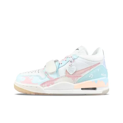 Джордан Legacy 312 Устойчивый к истиранию Низкий Топ Винтажные Баскетбольные Кроссовки Унисекс Розовый Синий Белый