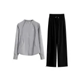 Серое пальто, двухкомпонентный комплект (черные штаны)