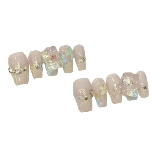 LIANJING [Цветочный вдохновленный] Ручная работа Фальшивая Погоня Укороченный Повседневный Nail Art 17 мм