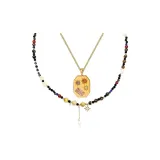 Ожерелье с бусинами "Камень Тигровый глаз" + Золотая шестигранная квадратная подвеска