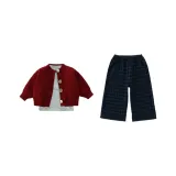 Set (Красный свитер + Белый слой подкладочной ткани + Темно-синие штаны)