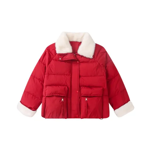 SHIBU Xiaomi Нет. Cloud Brocade Норковый мех Ожерелье-чокер Пуховый хлопок Хлопковый пуховик Бордовый KIDS Утеплённые куртки