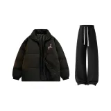 Чёрный хлопковый пуховик + чёрные штаны с флисовой подкладкой