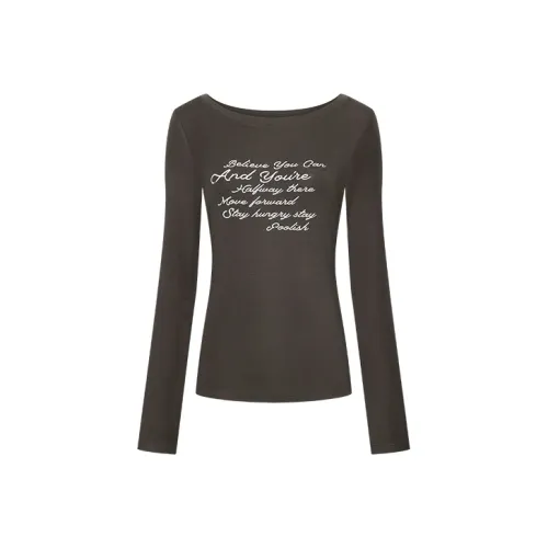 URBAN REVIVO Темно-коричневые женские футболки T