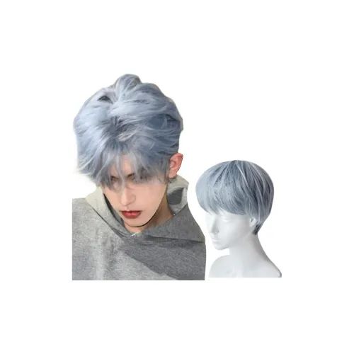 GLUNA Ice Blue Gray Differential Crushed Lid Мужская Перука Высокая Температура Пряжа