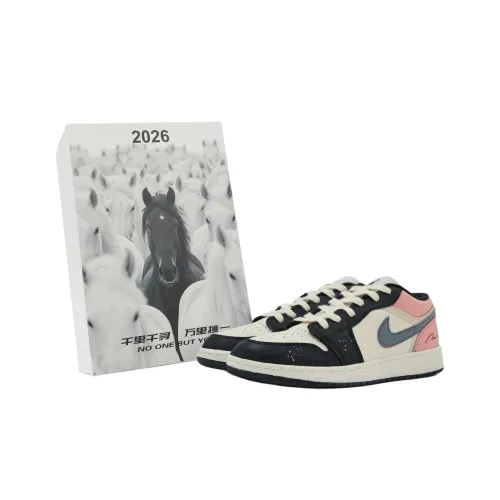 Jordan Air Jordan 1 Устойчивые к истиранию Низкие Топы Винтажные Баскетбольные Кроссовки Унисекс Черный Розовый