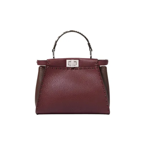 FENDI Peekaboo Телячья кожа Сумка Мини Женская Бургунди Коричневый