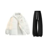 Белый хлопковый пуховик + черные штаны с флисовой подкладкой