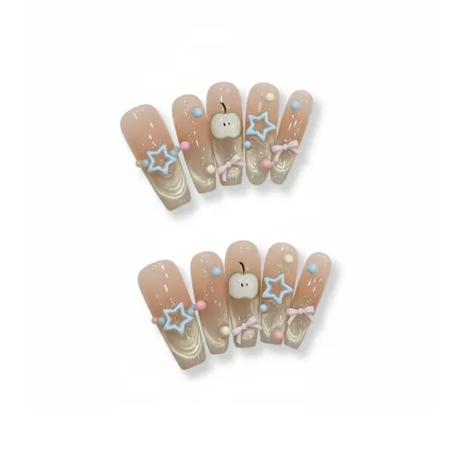 K'APEINE Зеленое яблоко Парк развлечений Handcrafted False Nail MID Длина (размер в длину) Овал Зелёный Градиентный