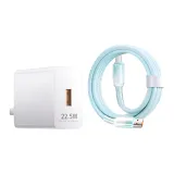 Зарядное устройство Синий Логотип + 120W Бежевый Циан Тканевый Вязаный Кабель 1м