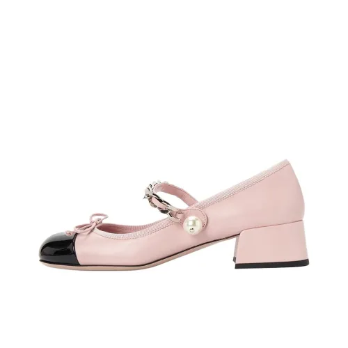MIU MIU Грубый каблук Туфли Мэри Джейн 4CM Женские Розовый
