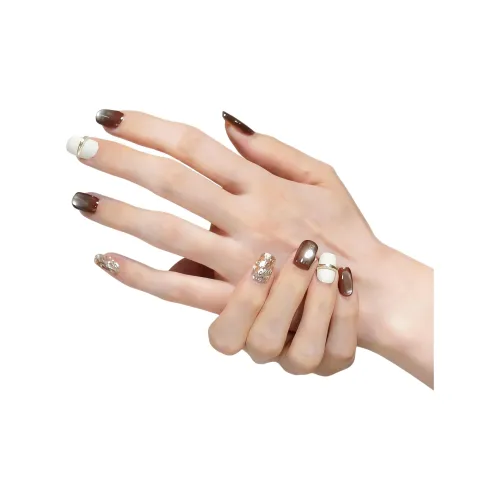 T Z Карамель Молочный кофейный Роскошь False Nail Короткий Квадрат Короткий LADDER Кофе Jump Цвет Кошачий глаз