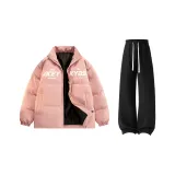 Розовый хлопковый пуховик + черные штаны с флисовой подкладкой