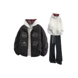 Чёрный+Белый Серый Свитшот+Чёрные Спортивные Штаны