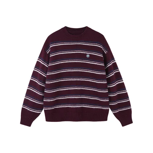MATCHA STORY Полосатый свитер винтажный свободный крой цветовой блок базовый слой топ унисекс бордовый