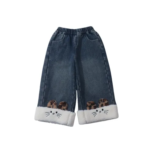 SHIBU Радужный Слон D2519 Leopard Print Kitten С флисовой подкладкой Джинсы Цвет изображения KIDS Джинсы