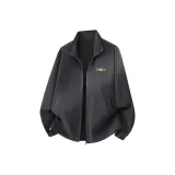 [Двусторонний флис Aoli кардиган] Темно-серый (с золотым логотипом "Танец льва" на груди)