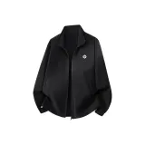 [Двусторонний флис Aoli кардиган] Черный (Tb минималистский стиль, логотип с ромашкой на груди)