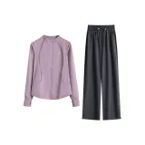 Фиолетовое пальто, двухкомпонентный комплект (серые штаны)