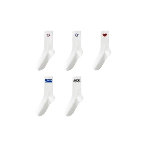 GXXX [5 пар] Красный Демон + Синий Демон + Красно-белое Сердце + Кляйн-синий + Черно-белое Письмо Унисекс MID Носки до икры