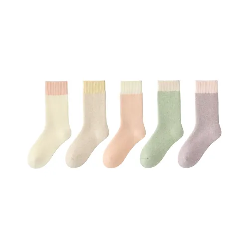 MIANZHUWU 4 пачки Кремовый белый + Овсяный бежевый + Светло-оранжевый розовый + Гороховый зеленый + Туманный фиолетовый Предшкольные носки