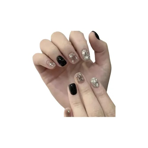 LIANJING [Темная Звезда] Ручная работа Искусственный Ногтик Готический Городской Стиль Chic Черный Красота Наклейка 17 мм Короткий Квадратный