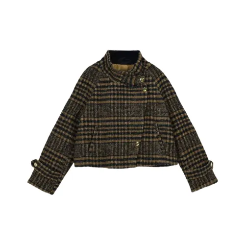 ZEKIKO STUDIO Коричневый клетчатый узор пальто женское пальто