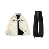 Хаки хлопковый пуховик + черные штаны с флисовой подкладкой