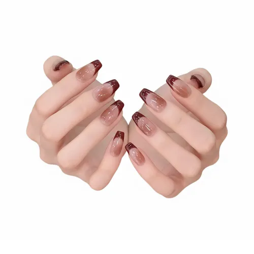 OUYUJI Китайский стиль False Nail Осень и зима Красно-коричневый Смешанный Французский Наклейка для ногтей