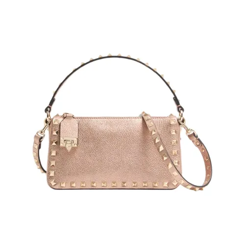 Valentino Rockstud Крупнозернистая текстура Телячья кожа Одно плечо Сумка Маленькая Женская Розовая