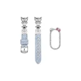 Звездный Черный Кошка & Светло-Синий Деним + Котенок Серебряный Ромб Чехол