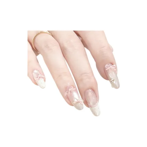 T Z Сладкий стиль Балетки Бант Handcrafted False Nail Миндально-розовый Румяна Stain Стразы Embellished