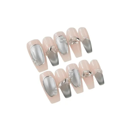 Gentle Welcome Звезды Dream Сверкающий страз Pearl False Nail Средний LADDER Телесный Silver White Smudge Кошачий глаз