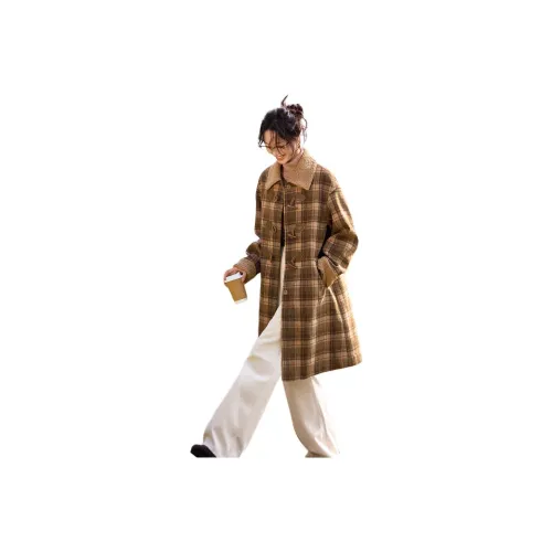 Mo Han Yi Mei Пальто Женское Кофейная Клетка