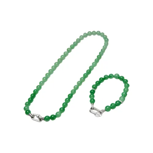 PREGIAKING African Зеленый нефрит Нить бусин Ожерелье Замок Градиентный Серебряный Женские