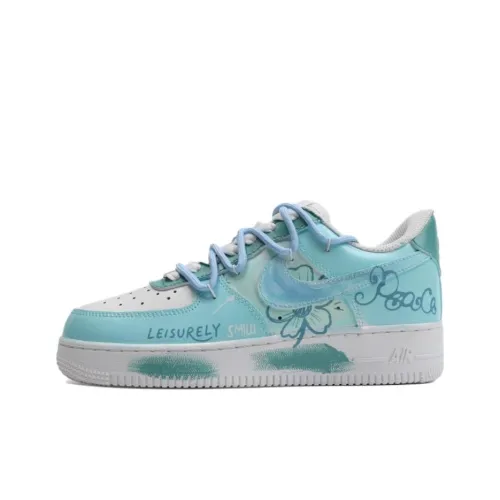 Nike Air Force 1 Бирюзовый Цветочный Низкий Топ Скейтборд Кроссовки Unisex Light Синий