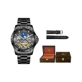 Черный корпус с черным циферблатом, нержавеющая сталь, полоска, коричневая коробка (в комплекте с браслетом)