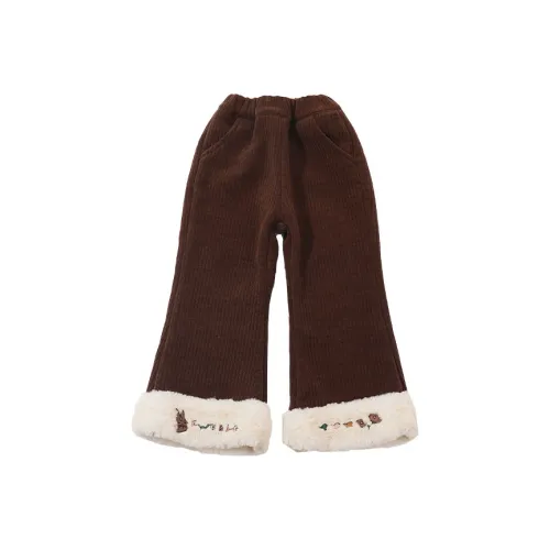 SHIBU Радужный Слон D2370 С флисовой подкладкой Вышивка Расклешенные штаны Кофе KIDS Тренировочные брюки