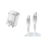 Морозный Белый [15-17 Комплект] 45W Быстродействующий Зарядный Кабель + 1,2м Двойной Тканевый Вязаный Кабель для Быстрой Заряды