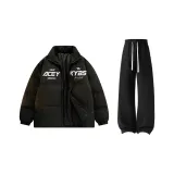 Чёрный хлопковый пуховик + чёрные штаны с флисовой подкладкой