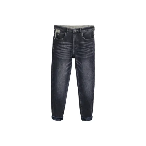 UKTK Черный Серый С флисовой подкладкой и утолщенный Мужские Джинсы