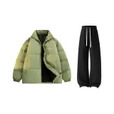 Горох Зеленый Пуховик + Черные Штаны с Флисовой Подкладкой