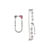 Розовое сердечко, жемчужный, двойная цепочка + котенок, серебряные чехлы для часов