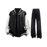 Black [Улучшенный утеплённый 2000T, сжатый хлопок] Бейсбольная куртка + Черные штаны