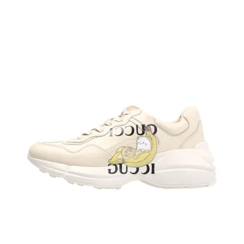 Bananya x GUCCI Rhyton Low Топ Толстоподошвенные кроссовки Женские Айвори Белый