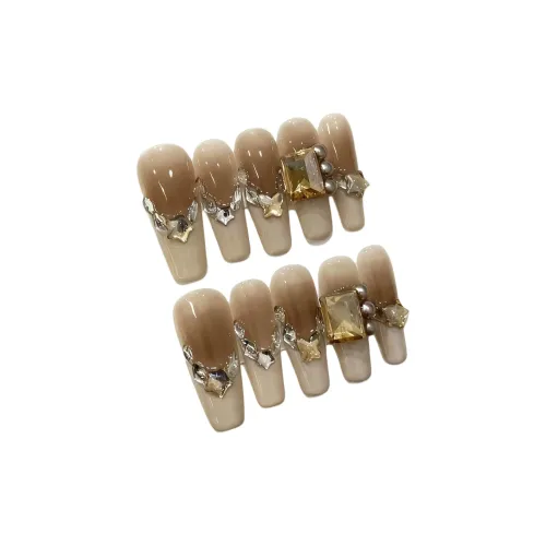 LIANJING [Grandma Серый] Золотой Бабочка Handcrafted False Nail Elegance Brightening Красота Длинный Pure Премиум 30MM